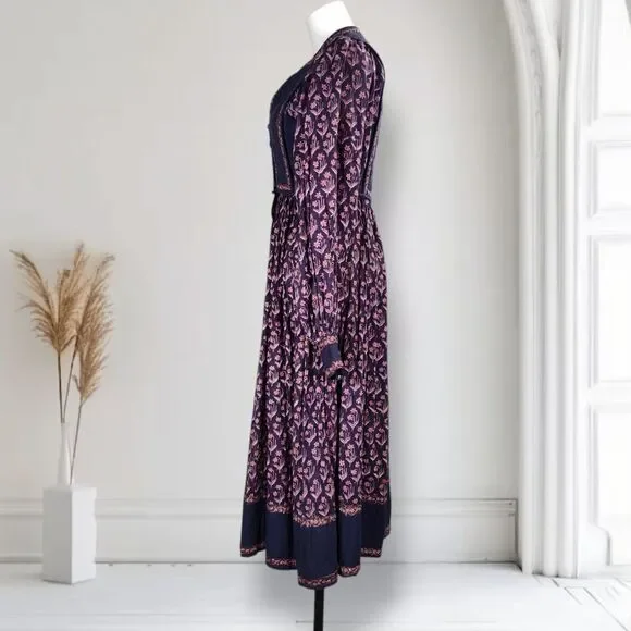 Vintage 70s Phool Indian Cotton Gauze Block Print Peasant Dress Size 4 Boho - Picture 4 of 16